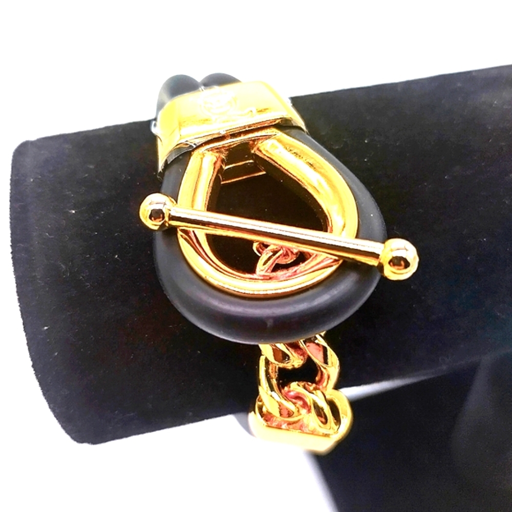 Alexander McQueen Double Layered Black and Gold Rubber Corded Bracelet - Picture 4 of 8